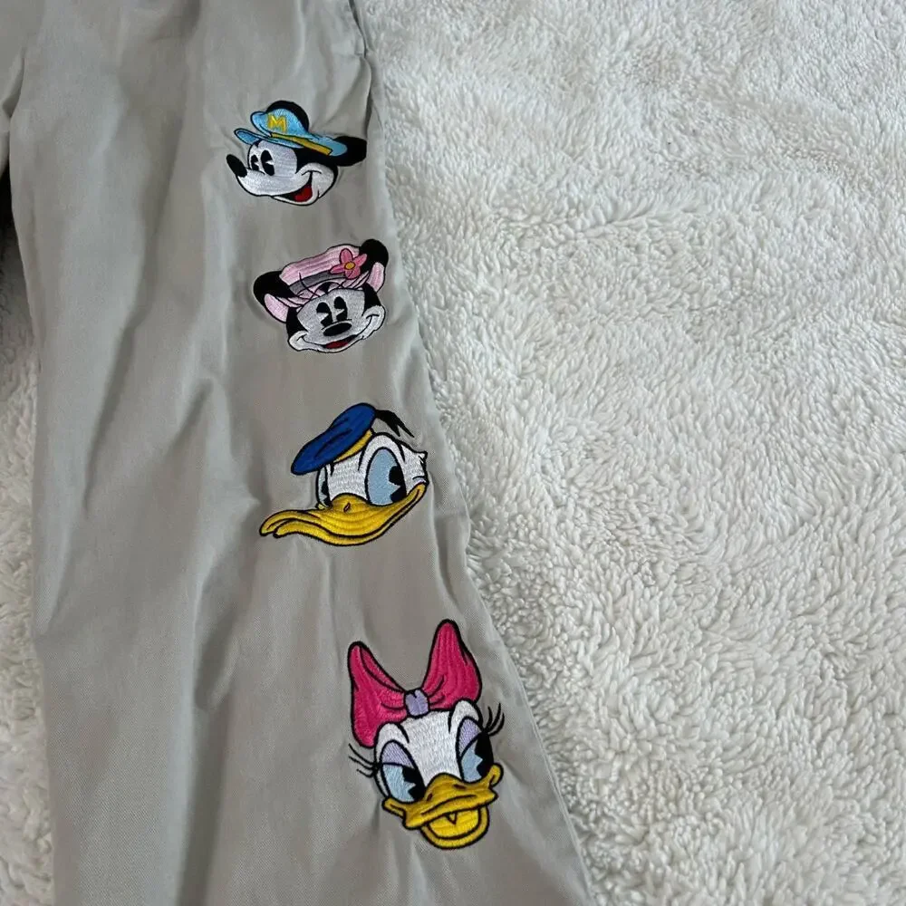 Vtg Disney Khaki Drawstring Pants 38 Embroidered Fun Streetwear Granola Tomato - Picture 5 of 7